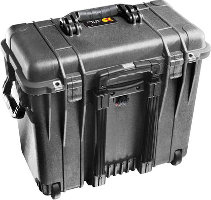 The black 1440 Protector Top Loader Case features reinforced corners, side and top handles, and secure latches, providing rugged protection for your equipment.