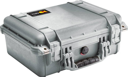 The 1450EU Protector Case is a closed, hard-shell case with a carrying handle, secure latches, and a small top label, providing crushproof and watertight protection for your equipment.