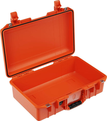The 1485 Air Case is an open, empty, lightweight orange hard case with a handle and secure latches, shown against a white background.