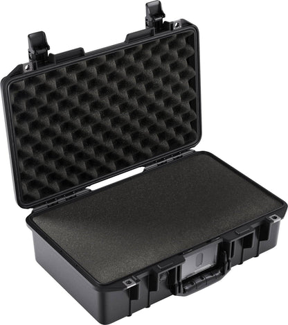 The 1485 Air Case is a lightweight black hard-shell case with egg-crate foam in the lid and a front handle, shown open and empty—perfect as a waterproof protective solution for delicate gear.