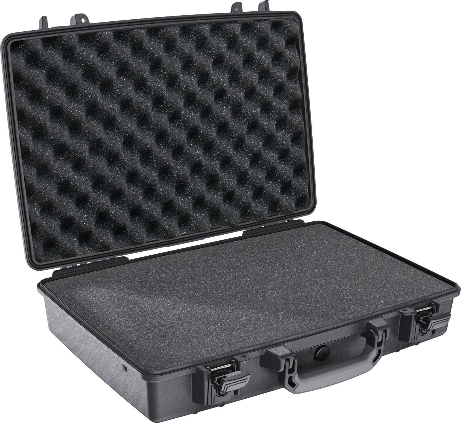 The 1490 Protector Laptop Case is a black rugged case with an open lid, foam padding inside, and sturdy front latches—perfect for protecting your gear.