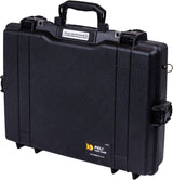 A closed black PELI 1495CC1 Protector Laptop Case with a handle and secure latches, featuring the Pelican logo—this crushproof case keeps your laptop and gear safe.