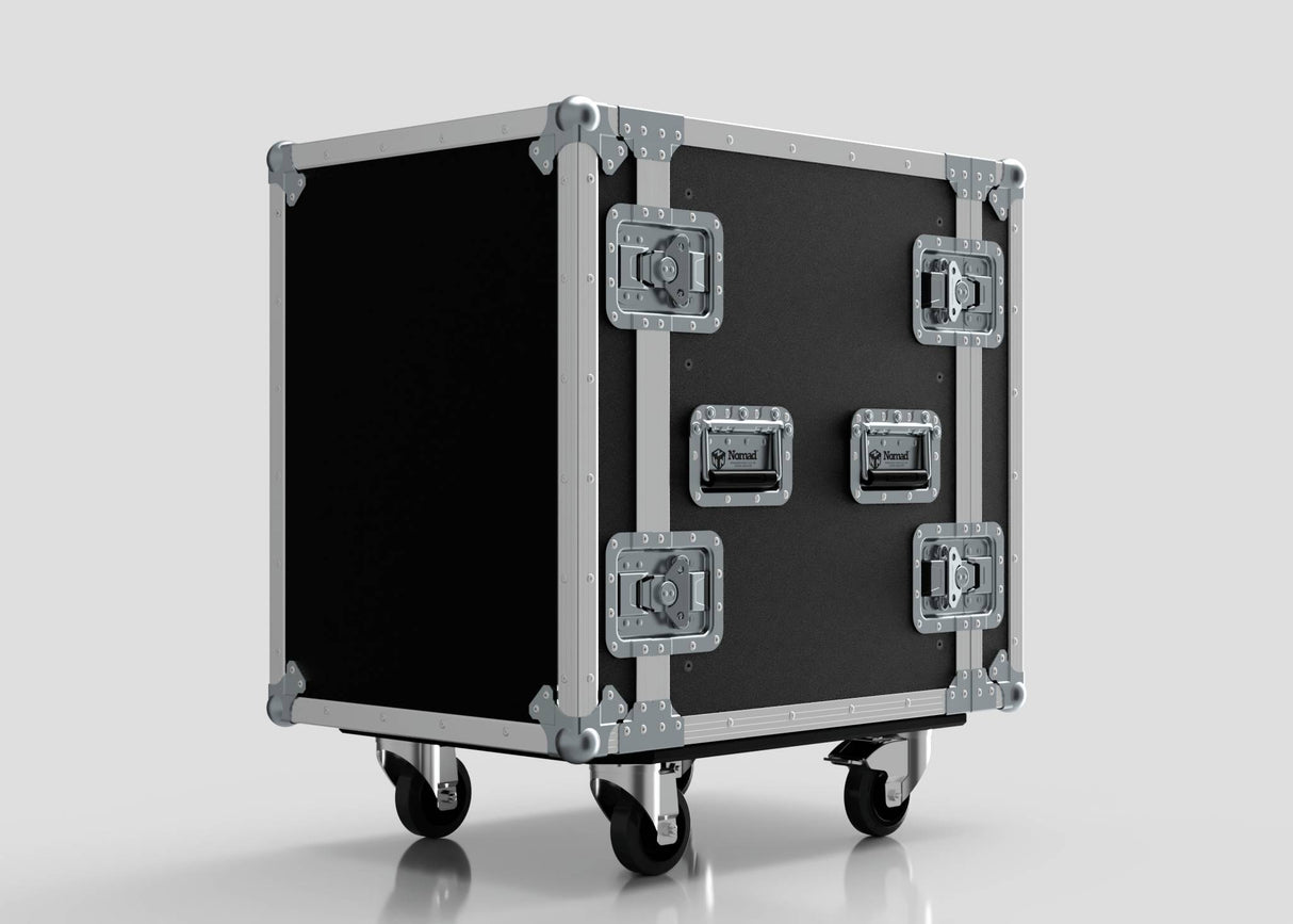 The 14U Standard Rack Case is a black UK-made rack mount case with metal edges, handles, and wheels, shown against a plain white background.