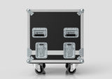 The 14U Standard Rack Sleeve with Case and Lift Off Lid features a black and silver design, metal reinforcements, four latches, and caster wheels for easy transport.