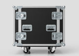 14U Suspended Shock Mounted Rack Case in black and silver with metal corners, handles, and latches, made from durable European birch plywood, shown against a light gray background.