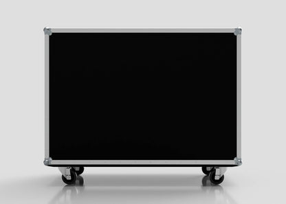The 15 Way Euro Crate Case is a large rectangular black road case with metal edges and corners, high load capacity, and four caster wheels, shown against a plain white background.