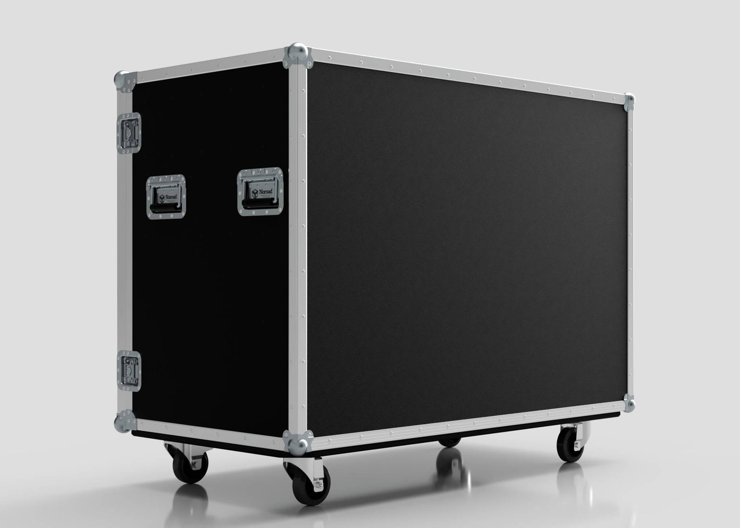 The 15 Way Euro Crate Case is a large black rectangular case with metal edges, handles, and four caster wheels, designed for high load capacity and photographed against a plain light background.