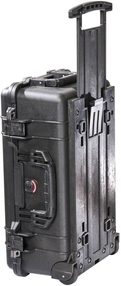 The black 1510LOC Protector Laptop Case features a hard-shell design, extended retractable handle, two latches, and reinforced corners—ideal as a watertight case to protect your gear.
