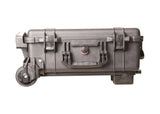 The 1510M Protector Mobility Case is a hard plastic PELI case with secure latches, a handle, water-resistant design, and one visible heavy-duty polyurethane wheel, shown against a white background.