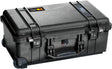 The 1510SC Protector Studio Case is a black hard plastic PELI case with secure latches, wheels, a handle, and top labels—ideal as a rugged laptop case.