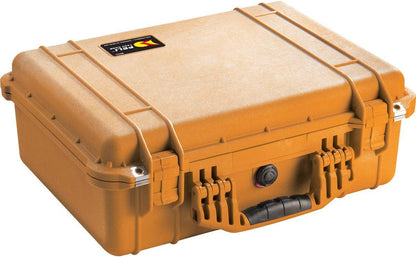 The 1520EU Protector Case is a closed, hard-shell orange PELI case with double latches, black handle, and lid label, providing watertight protection for your valuables.