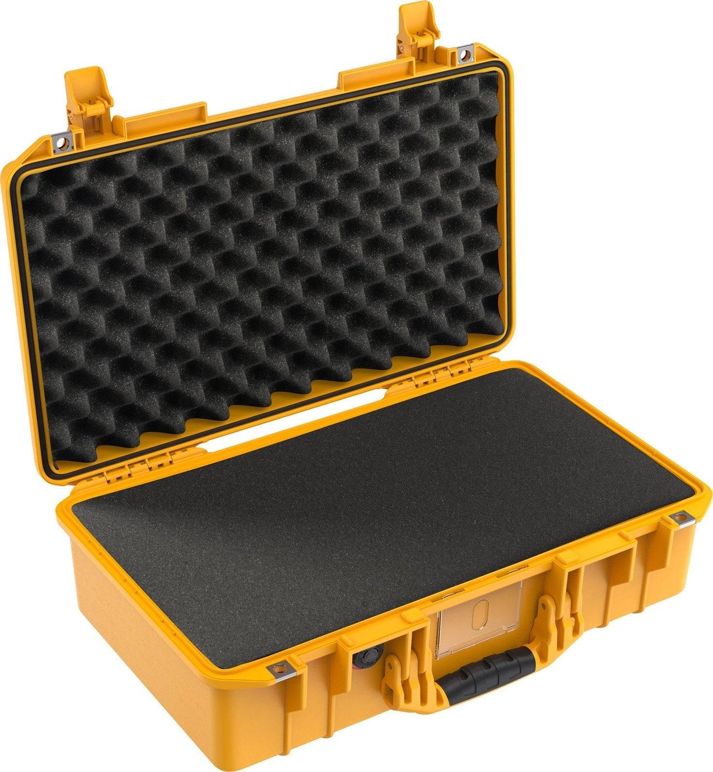 The 1525 Air Case is an open yellow lightweight polymer case with foam padding in the lid and base, ideal for carrying and protecting your valuables.
