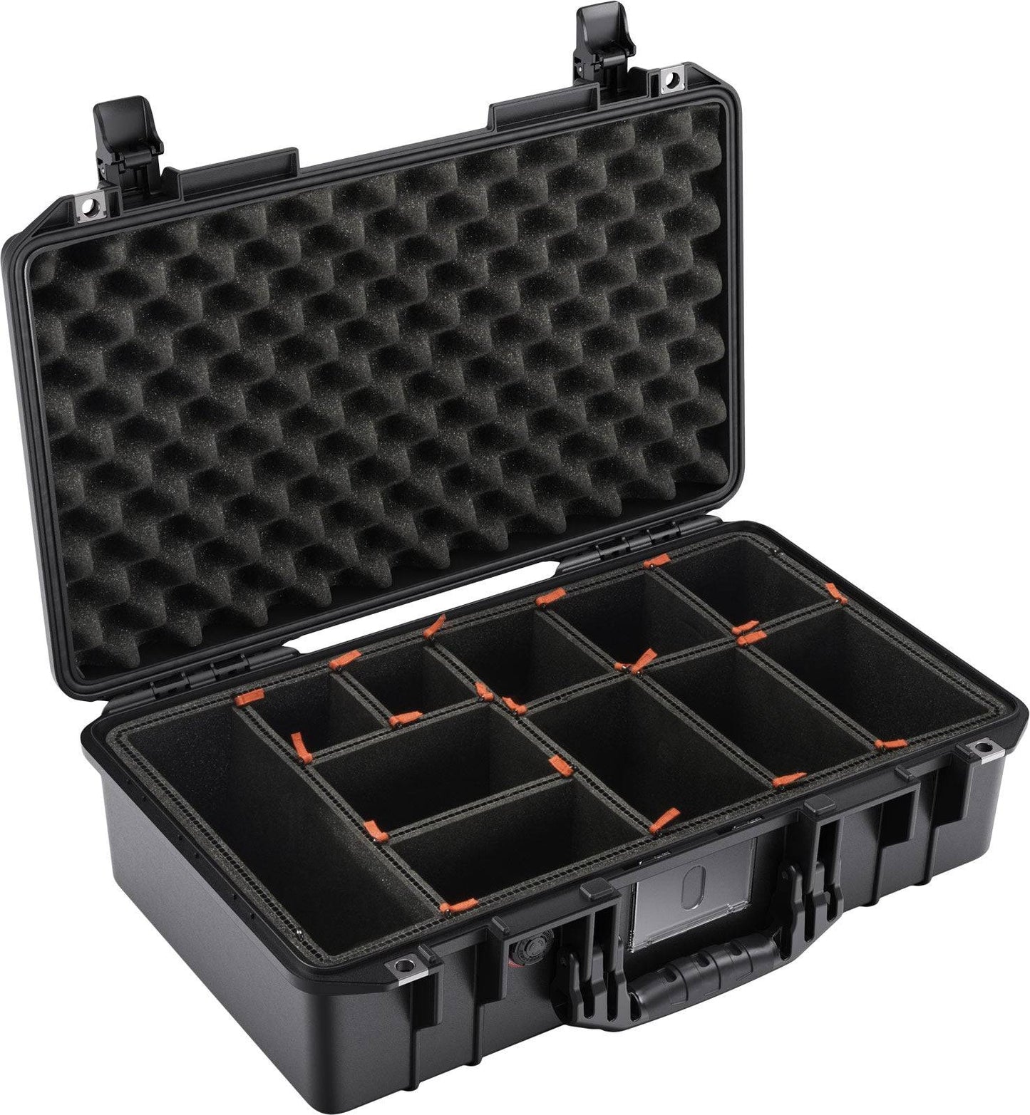 The 1525 Air Case is a black lightweight polymer hard-shell case with an open lid, foam padding, and adjustable interior dividers for multiple organized compartments and reliable protection.