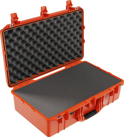An open orange 1555 Air Case with a waterproof hard-shell design, foam-lined lid, and flat foam insert in the base for superior protection.