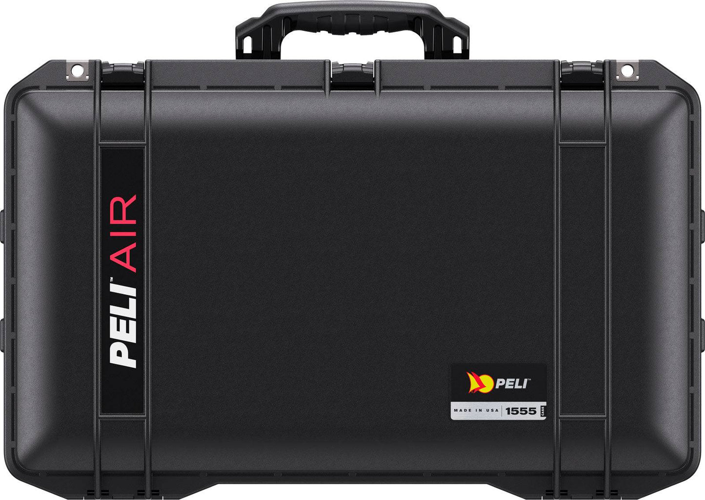 A black 1555 Air Case with a handle, two latches, and “PELI AIR” and “PELI” logos—ideal for those needing a premium, waterproof protective case.