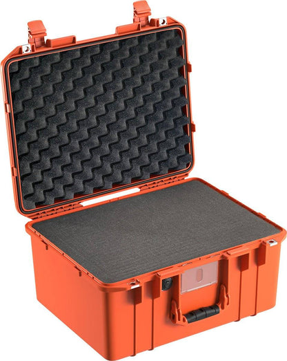 The 1557 Air Case is an open, orange, lightweight polymer case with foam padding on the lid and base, designed for protective storage and transport.