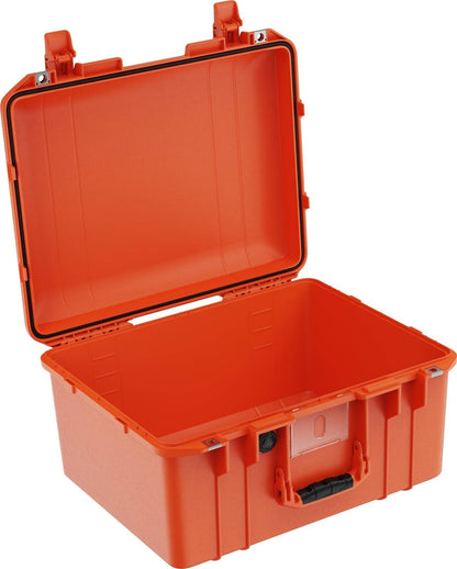 The 1557 Air Case is an empty, open orange lightweight polymer case with latches and a handle, perfect for secure storage.