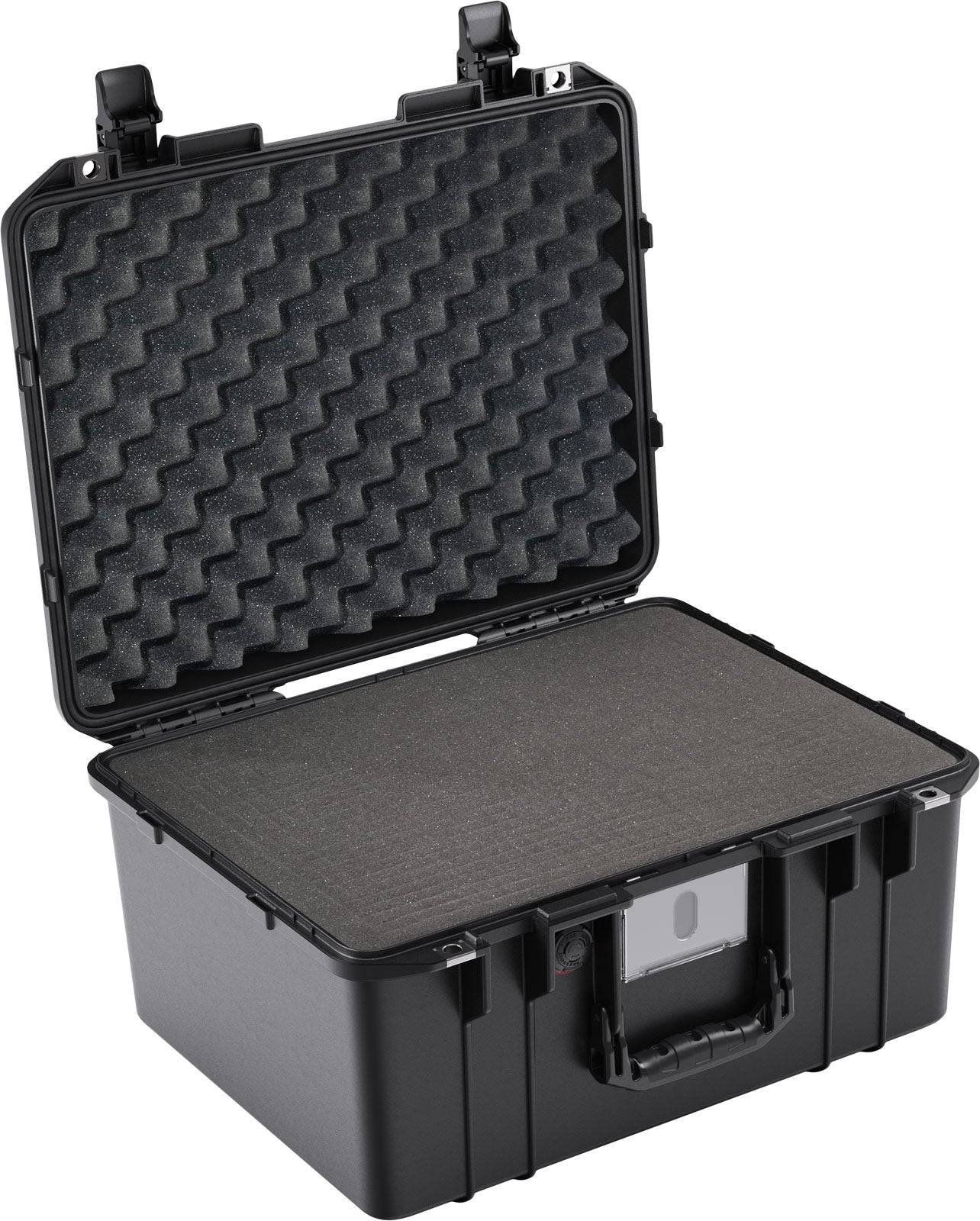 The 1557 Air Case is a black, waterproof hard-shell protective case with an open lid, displaying foam padding inside to secure and protect your items.