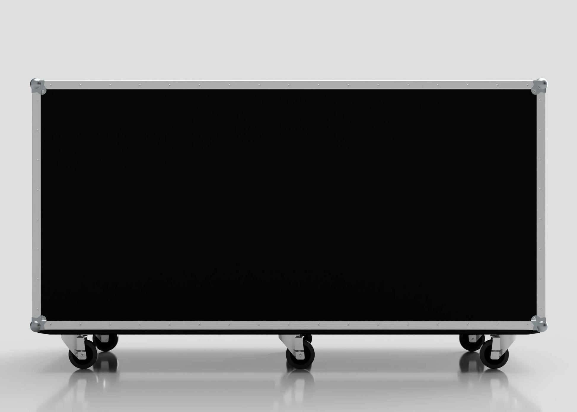 The 16 Way Euro Crate Case is a large, rectangular black equipment case with metal edges and four caster wheels, designed for high load capacity, shown against a plain white background.