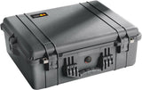 The 1600EU Protector Case is a large black crushproof case with a sturdy handle, secure latches, and reinforced edges, ideal for safely transporting sensitive equipment and ensuring maximum protection.