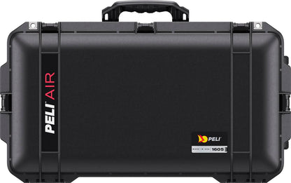 A black hard-shell 1606 Air Case from the PELI Air Long/Deep Series, featuring a handle, PELI AIR branding, and Peli logo label. Waterproof and crushproof, this gear case delivers ultimate protection.