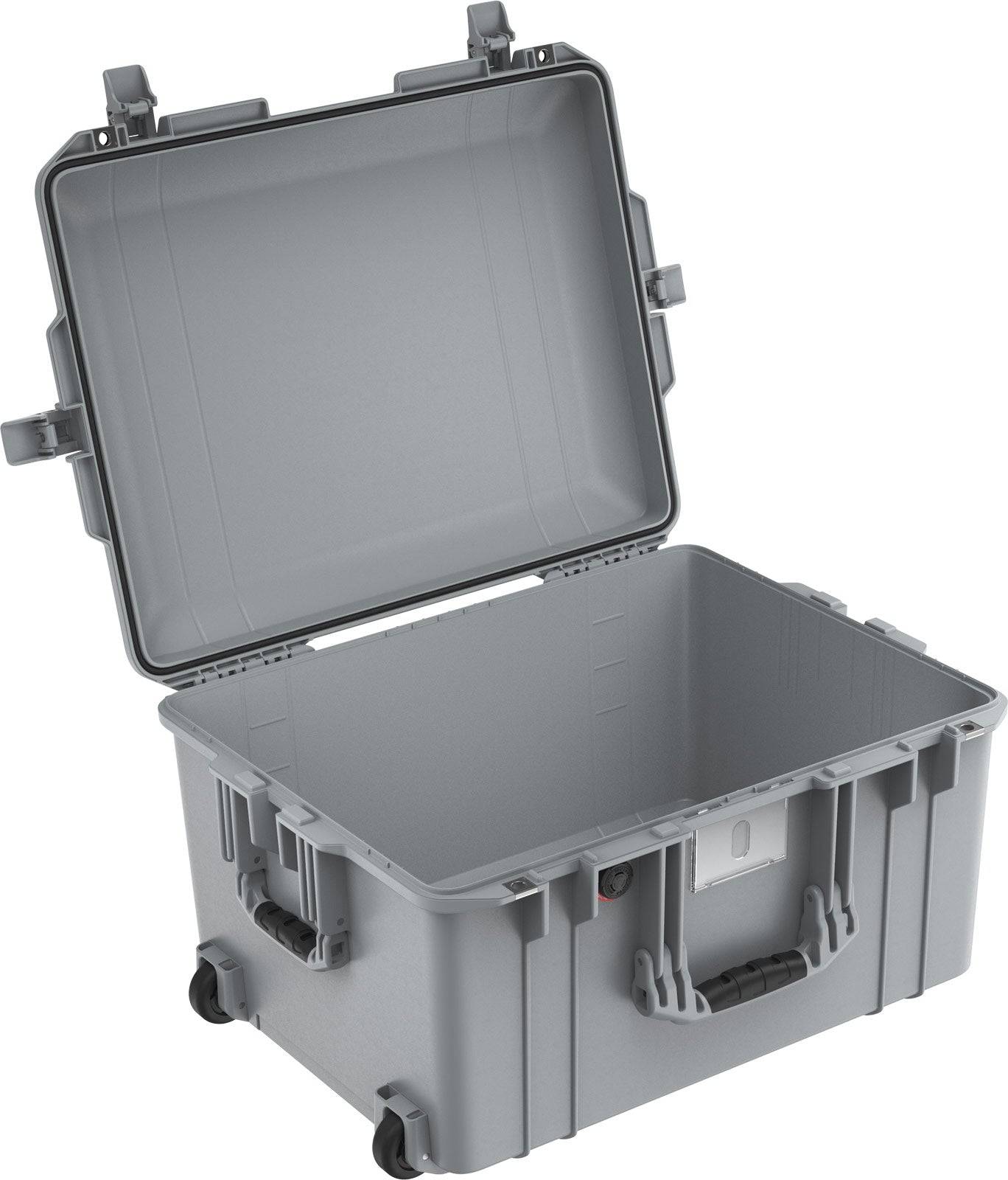 The 1607 Air Case is a large, hard plastic gray storage case with an open lid, wheels, and handles for easy transport—perfect for anyone needing a durable, protective case.