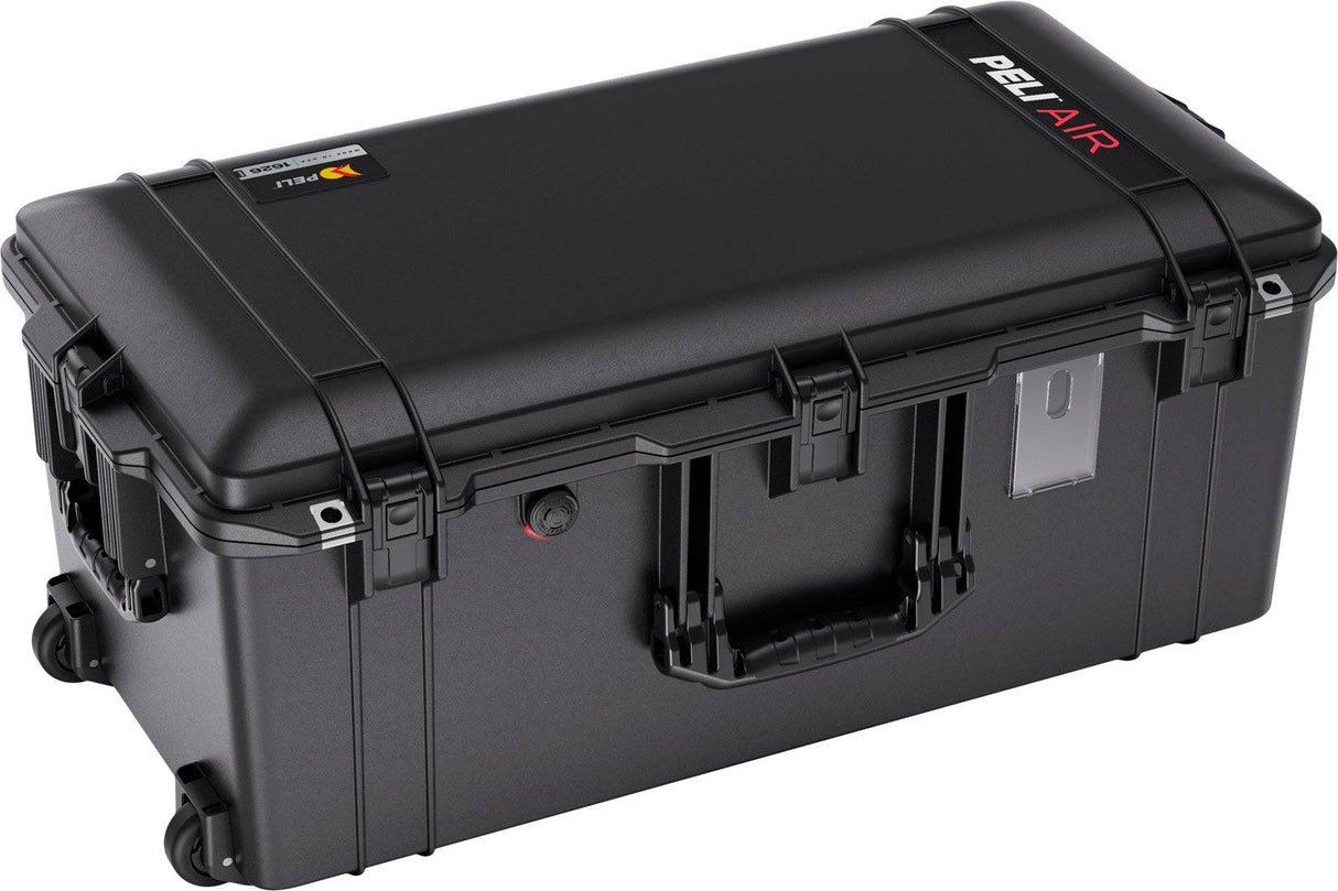 The 1626 Air Case is a black hard-shell lightweight polymer case featuring secure latches, a side handle, wheels, and a small rectangular label holder on the right side.