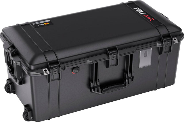 The 1626 Air Case is a black hard-shell lightweight polymer case featuring secure latches, a side handle, wheels, and a small rectangular label holder on the right side.
