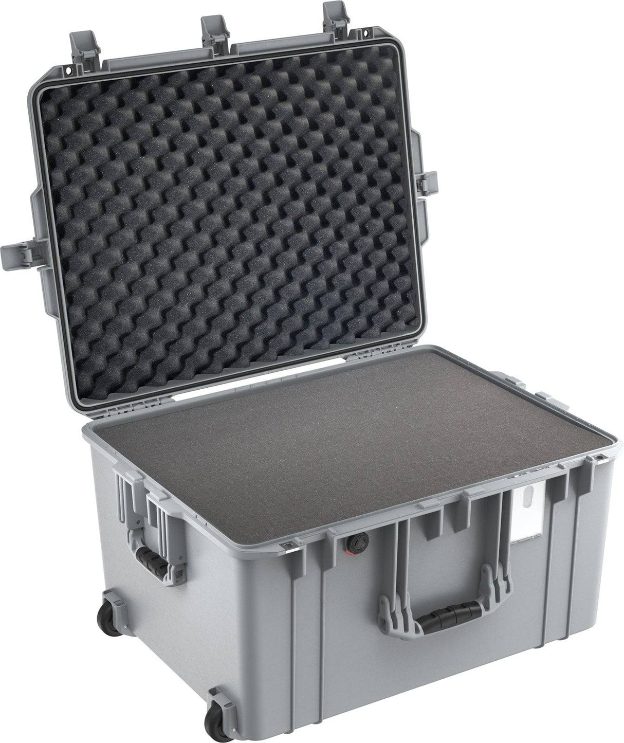 The 1637 Air Case is a large, lightweight polymer case with foam padding, handles, and wheels. Shown open and empty, it offers waterproof protection and maximum security for your gear.
