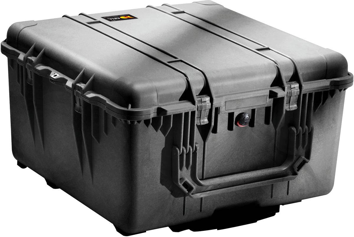The 1640 Protector Transport Case is a rugged black case with sturdy latches, a handle, and a small lid label, offering reliable crushproof protection for your gear.