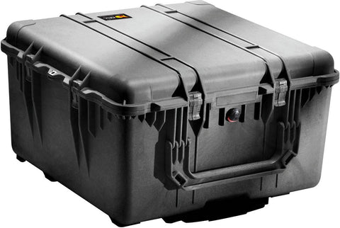 The 1640 Protector Transport Case is a rugged black case with sturdy latches, a handle, and a small lid label, offering reliable crushproof protection for your gear.