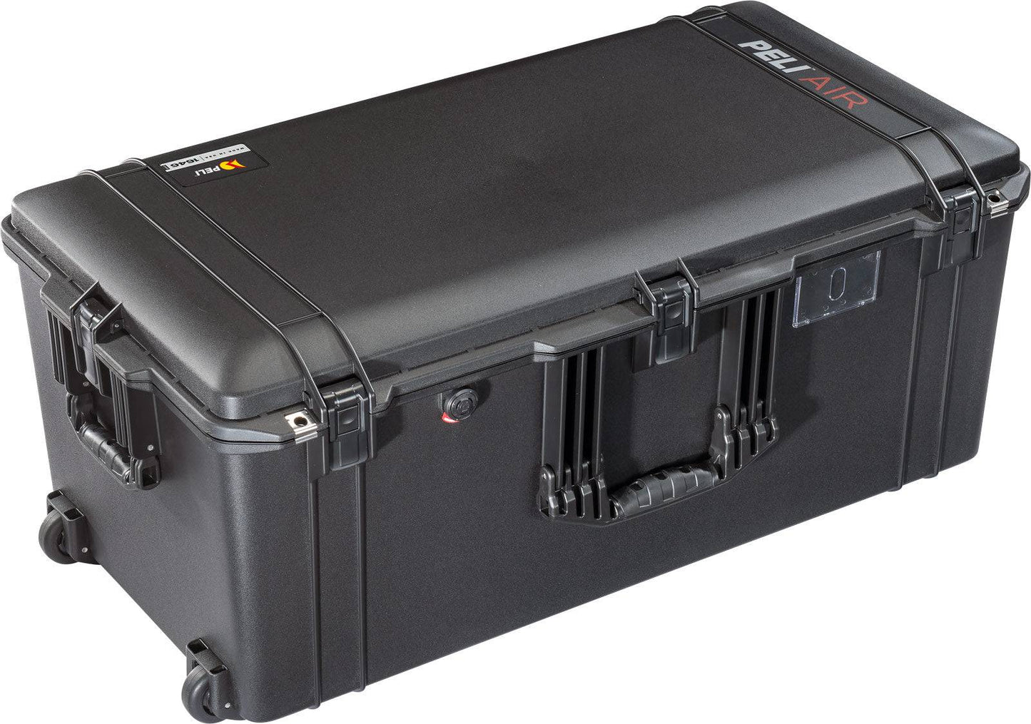 The 1646 Air Case is a large black waterproof protective case from the PELI Air Long/Deep Series, featuring wheels, latches, and a handle for secure storage and easy transport.
