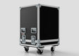A 16U Standard Rack Sleeve With Case With Lift Off Lid, black and heavy-duty with metal reinforcements and latches, is shown on a light gray background; its external dimensions are 622 x 678 x 1000 mm.
