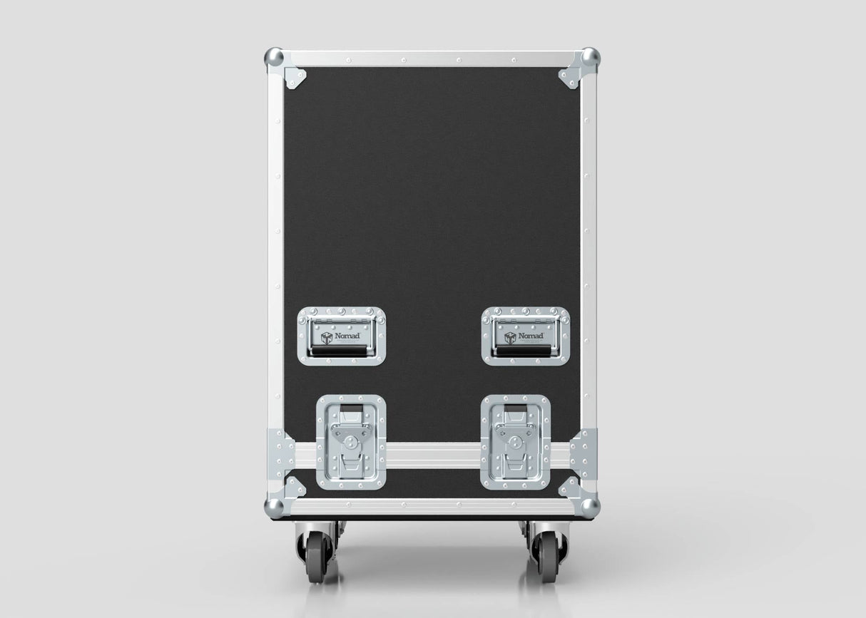 The 16U Standard Rack Sleeve With Case With Lift Off Lid is a black rectangular storage box with metal edges, handles, latches, four caster wheels, and external dimensions of 622 x 678 x 1000 mm.
