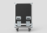 The 16U Standard Rack Sleeve With Case With Lift Off Lid is a black rectangular storage box with metal edges, handles, latches, four caster wheels, and external dimensions of 622 x 678 x 1000 mm.