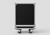 A 16U Standard Rack Sleeve With Case With Lift Off Lid, featuring metal corners, edges, and four caster wheels, is shown on a plain light gray background. The external dimensions are 622 x 678 x 1000 mm.