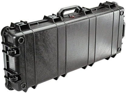 The black 1700 Protector Long Case is a hard-shell PELI case with reinforced edges, latches, and a central handle, providing watertight and crushproof protection for your gear.