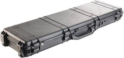 The 1750 Protector Long Case is a black hard-shell plastic case with latches and a handle. Crushproof and watertight, it’s ideal for safely transporting rifles or other delicate gear.