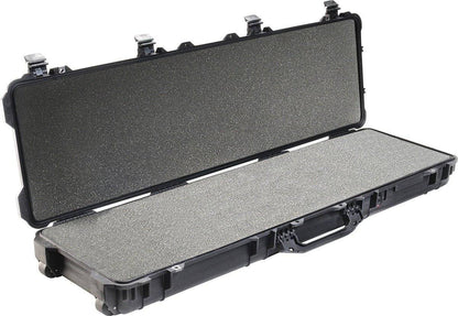 A large, black 1750 Protector Long Case with a hard shell and open lid reveals foam padding inside. This watertight case is designed to keep your gear safe and secure.