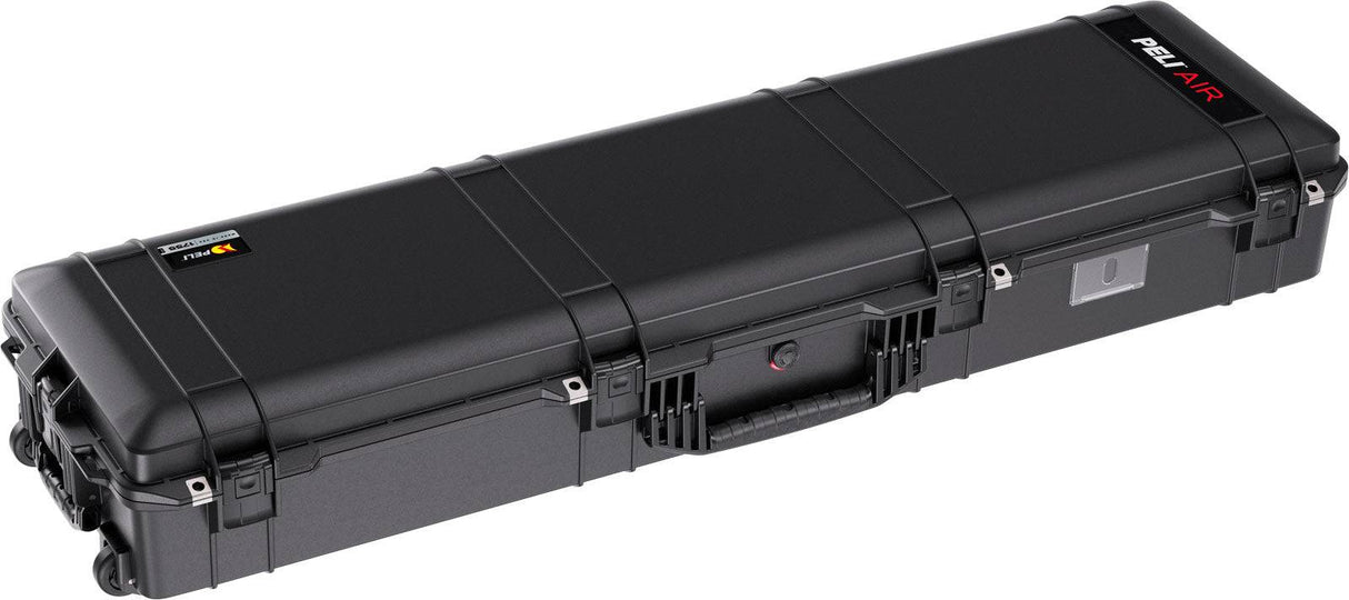 The 1755 Air Case is a long, rectangular black case with secure latches, wheels, handle, and a label area. Lightweight yet protective, it keeps your gear safe and organized.