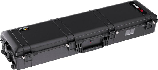 The 1755 Air Case is a long, rectangular black case with secure latches, wheels, handle, and a label area. Lightweight yet protective, it keeps your gear safe and organized.