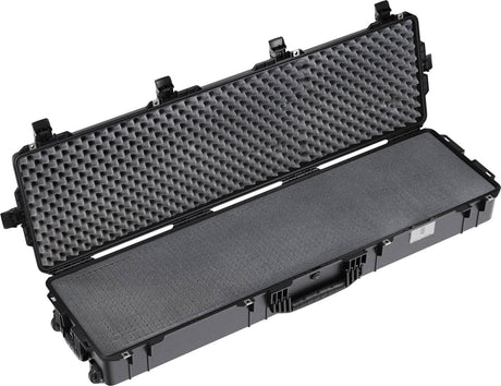 The PELI 1755 Air Case, shown open and empty with foam padding, is a long black lightweight protective case designed to safeguard your gear—ideal as a waterproof equipment case for storage and travel.