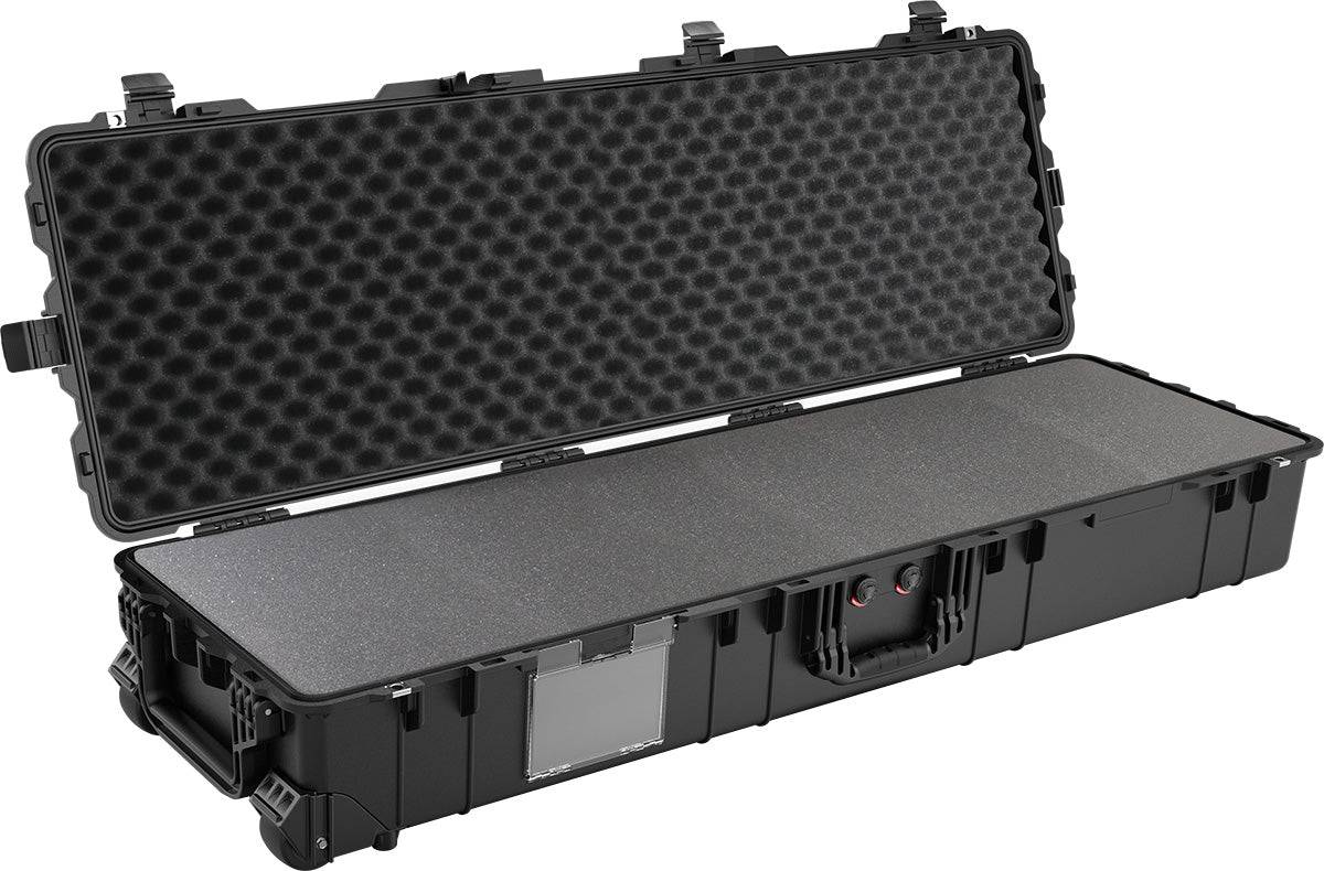The 1770 Protector Long Case, shown open in black with foam padding, features secure latches and an empty interior, providing reliable watertight protection.