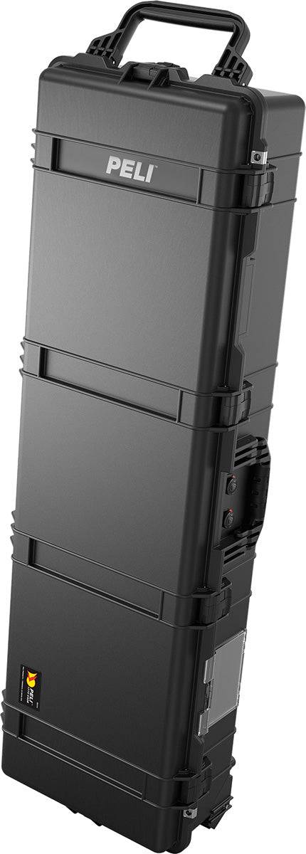 The 1770 Protector Long Case is a tall, black PELI case with a handle and secure latches, designed to be watertight for safe equipment transport and protection.
