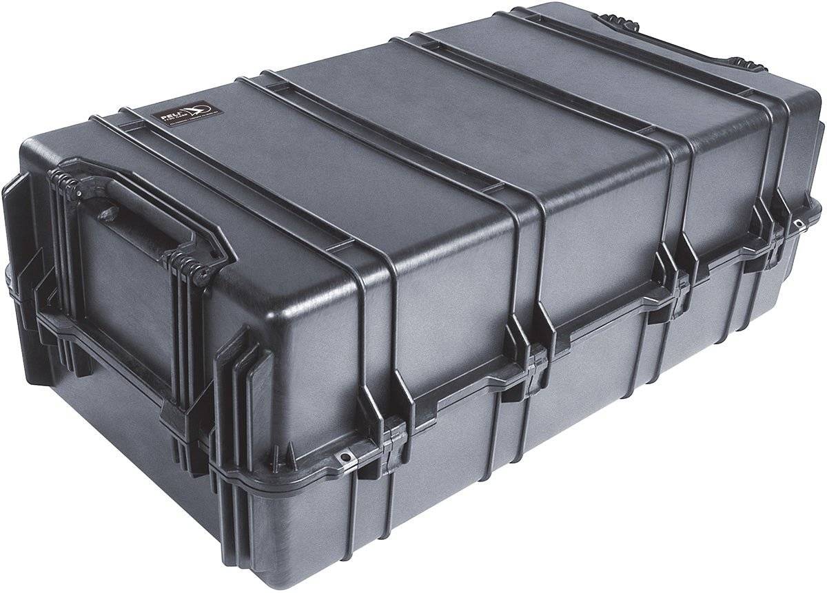 The 1780 Protector Transport Case is a large, hard-shell black watertight case with reinforced edges, a side handle, and secure latches, built for heavy-duty storage or transport.