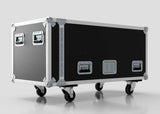 A large black and silver 2 Way COLORado PXL Curve 12 Case with metal edges and handles, mounted on four caster wheels, external dimensions 1220 x 600 x 661 mm, set against a plain background.