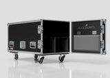 The 2 Way COLORado PXL Curve 12 Case is a black wheeled storage case with an open door labeled ACCESSORIES, showing interior compartments. It measures 1220 x 600 x 661 mm and is displayed against a plain white background.