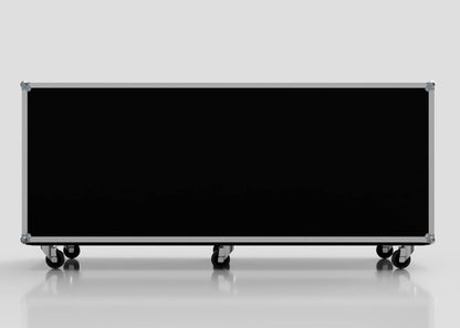 The 20 Way Euro Crate Case, a large black rectangular equipment case with metal edges and four caster wheels for high load capacity, is displayed against a plain light background.