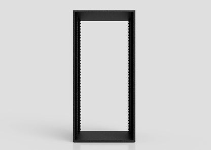 The 20U Standard Rack Sleeve, a black metal server rack frame, stands upright and empty against a plain light gray background, viewed from the front.