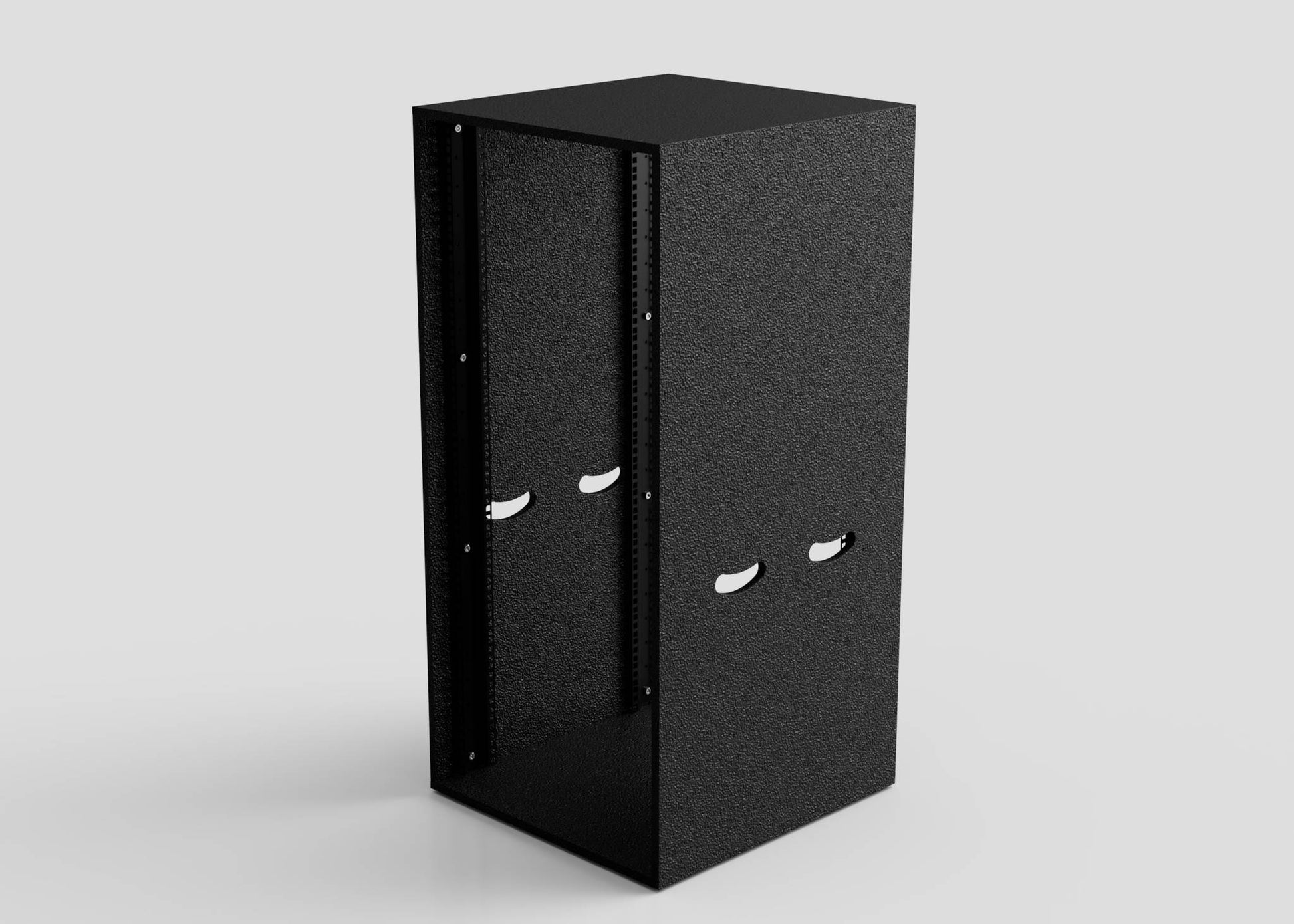 The 21U Standard Rack Sleeve, a black metal server cabinet with an open front and side handles, stands on a plain light background.